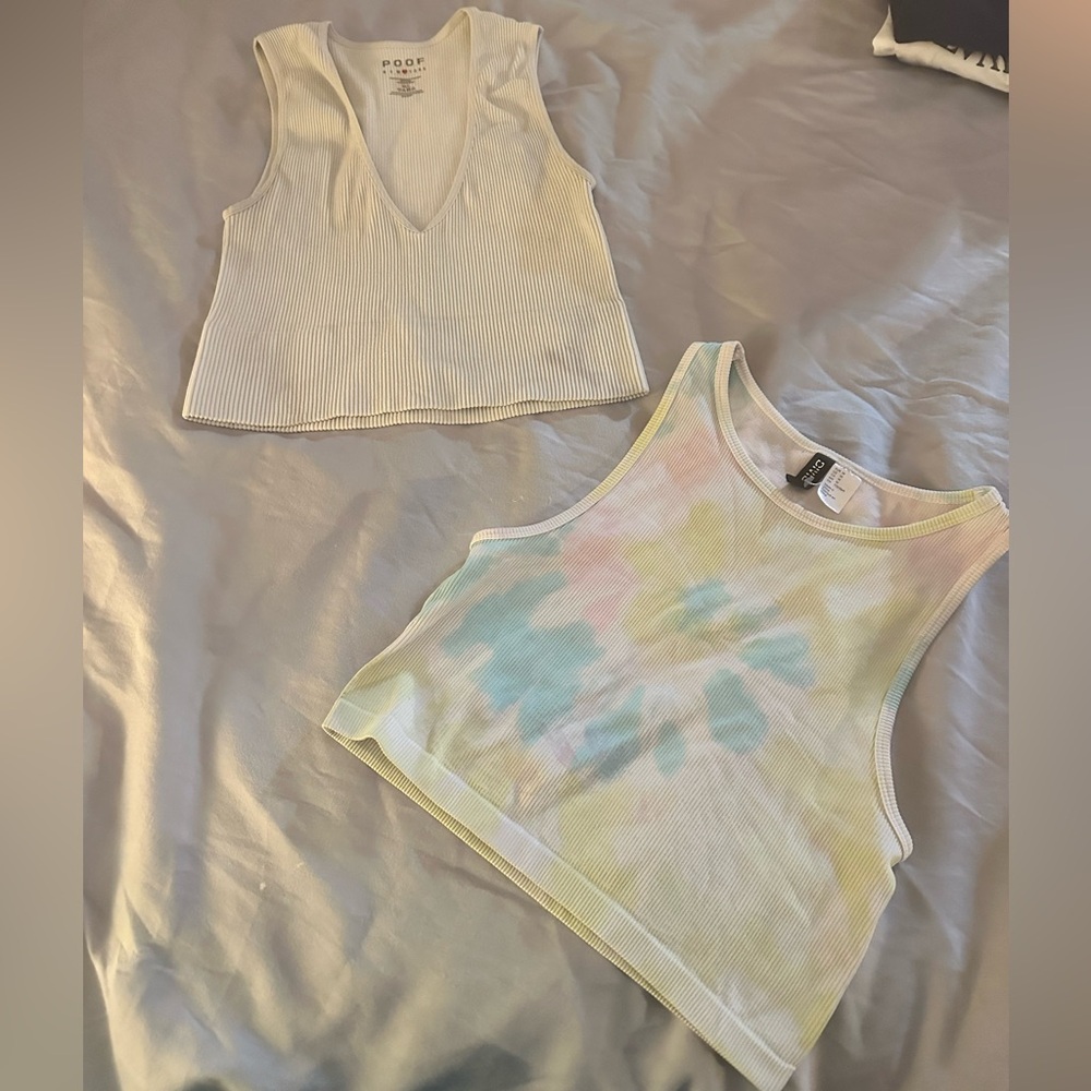 Divided White and Tie-Dye Crop Tops